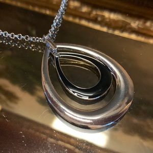 Long Black and Silver Teardrop Necklace and Earring Set